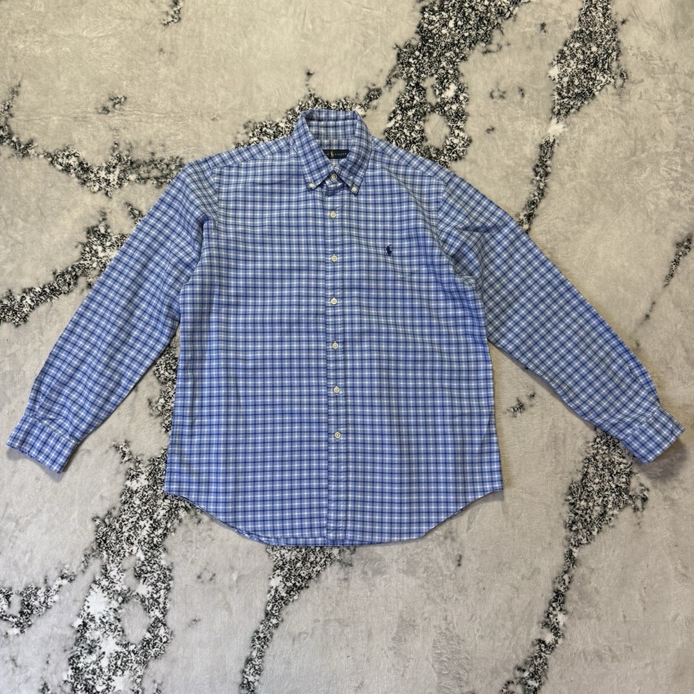 Ralph Lauren Shirt Mens Size Large Blue Plaid 100% Cotton‎ Button Down